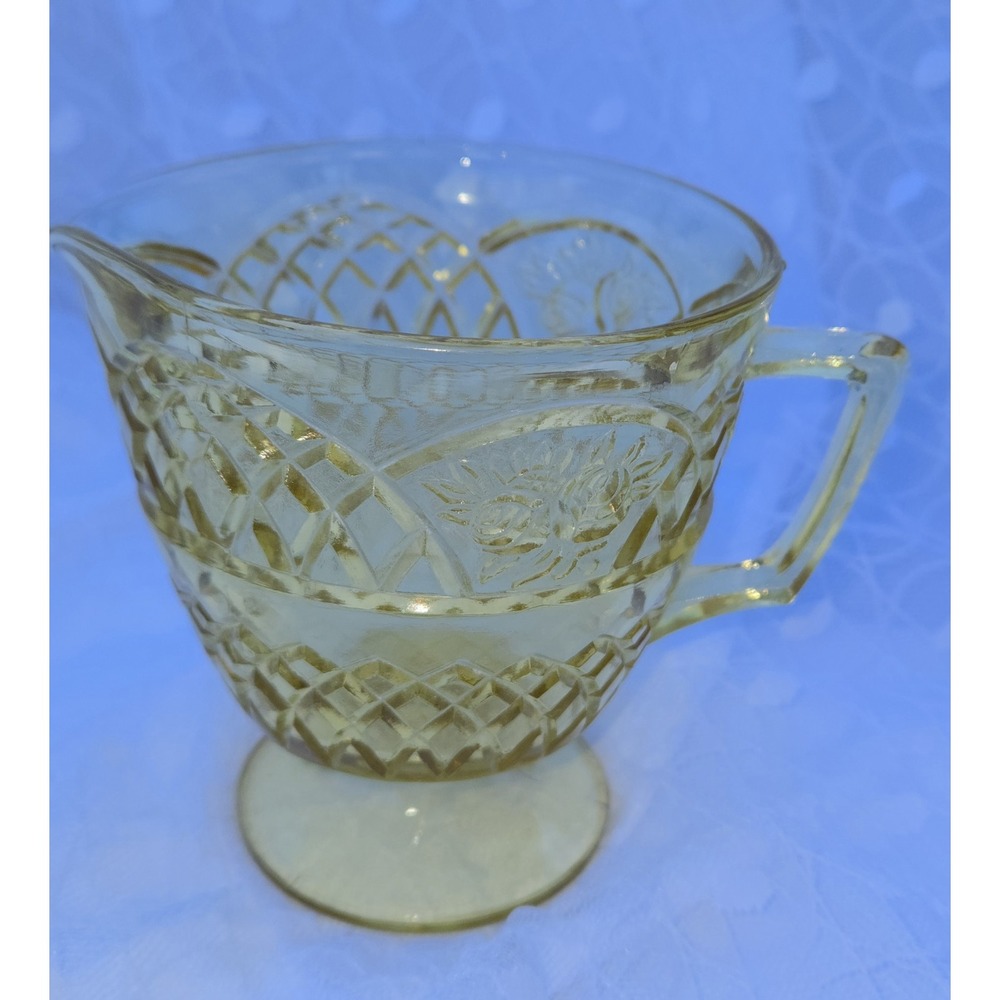 Vintage Old Small Yellow Federal Glass Creamer Pitcher